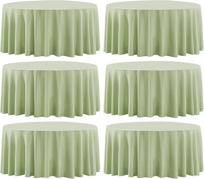 Round Tablecloth 6 Pack 108 Inch Sage Green Tablecloths Washable Decorative by AOCOZHomeLifeMuseum