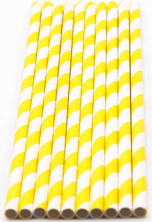 Pack of 300 Yellow Swirls Biodegradable 4-Ply Paper Drinking Straws - Image 2