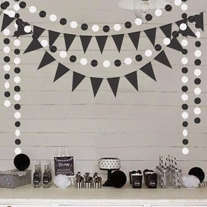 Cheerland Black and White Party Decoration Gothic Circle Garland Halloween Flag - Image 3