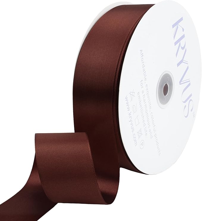 Coffee Brown Satin Ribbon 1-1/2 inch X Continuous 100 Yards, Single Face by Kryvusribbon