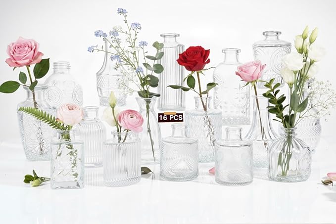 16 Pack Glass Bud Vases for Centerpieces by Colovie