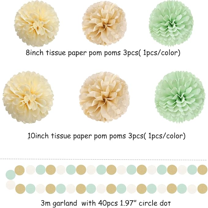Sage-Green Gold-Champagne Party Decorations - Image 2