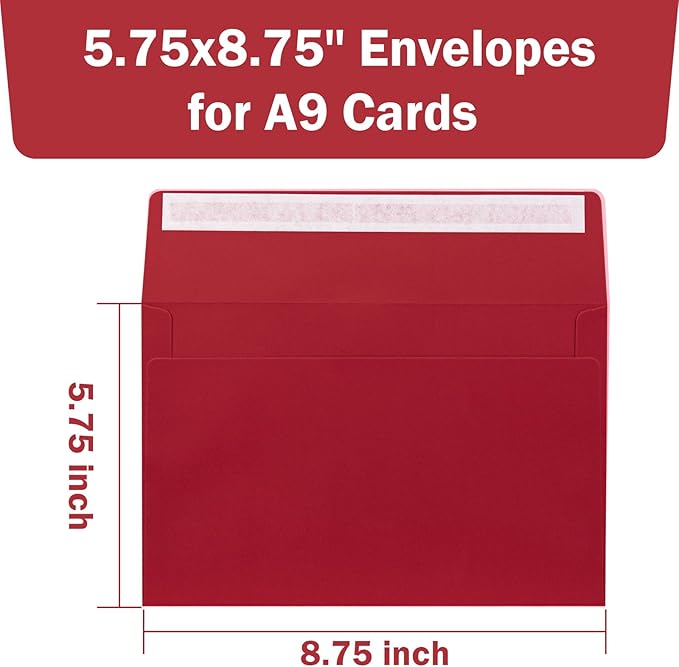 A9 Envelopes Red 5.75x8.75 Invitation Envelopes Self Seal Pack of 50 Blank - Image 2