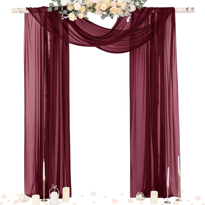 Socomi Wedding Arch Draping Fabric 29" x 20Ft 4 Panels Burgundy Sheer Outdoor by Socomi