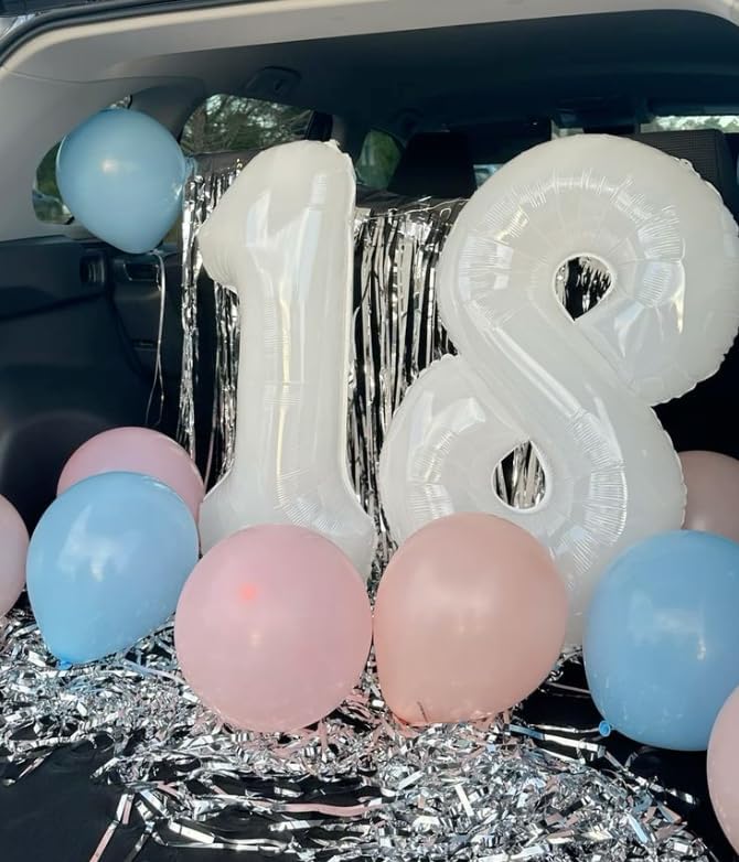 White Foil Number 8 Balloon 40 Inch, Helium Mylar Eight Number 8 18 28 38 48 58 - Image 5