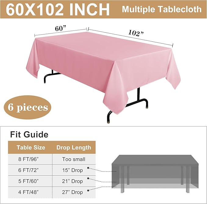 sancua 6 Pack Pink Tablecloth 60 x 102 Inch, Rectangle Table Cloth - Image 7