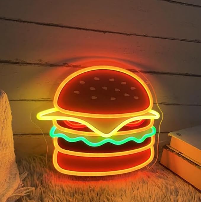 Burger LED Neon Sign, Custom UV Printed Hamburger LED Neon Light Home Kitchen - Image 2