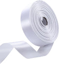 1" x 50 Yards White Satin Ribbon Single Faced Fabric Ribbons by Oakarbo