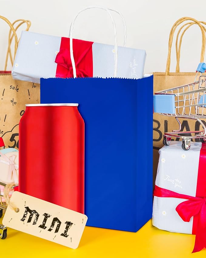 qiqee 50-Packs Diamond Blue Paper Gift Bags - Image 5