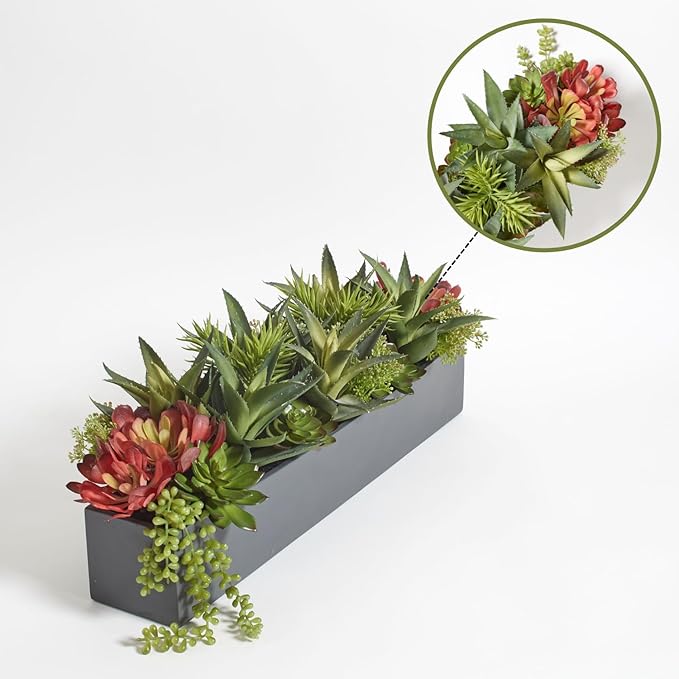 Oblong Faux Succulent Arrangement, Premium Artificial Indoor Plant Enhances - Image 2