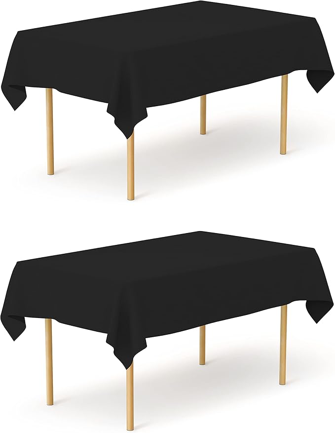 Pomp Black 60" x 102" Poplin Polyester Tablecloth | Wrinkle + Stain Resistant by POMP