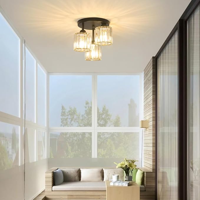 Crystal Semi Flush Mount Ceiling Light, 3-Light Modern Close to Ceiling Light - Image 2