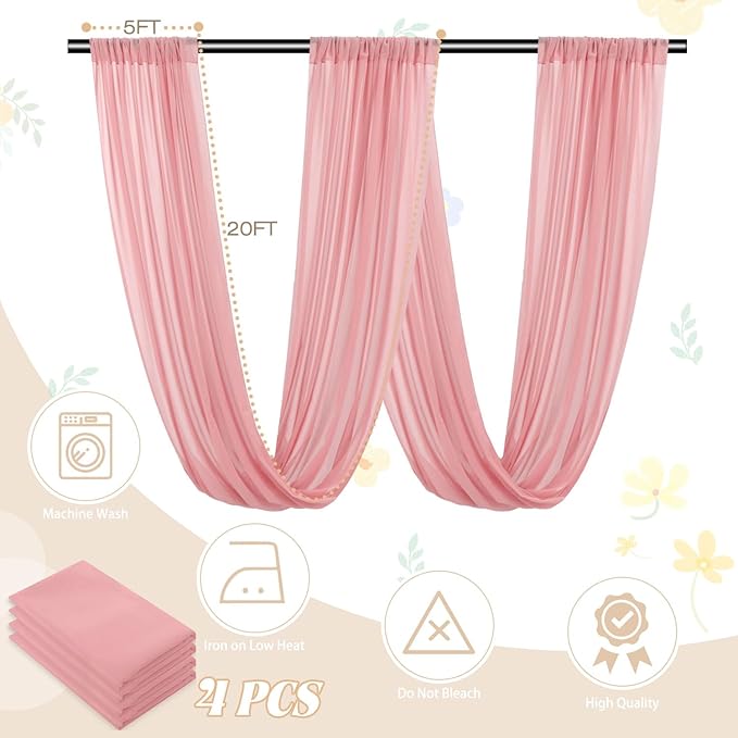 FUHSY 4 Panels Dusty Rose Ceiling Drapes - Image 2