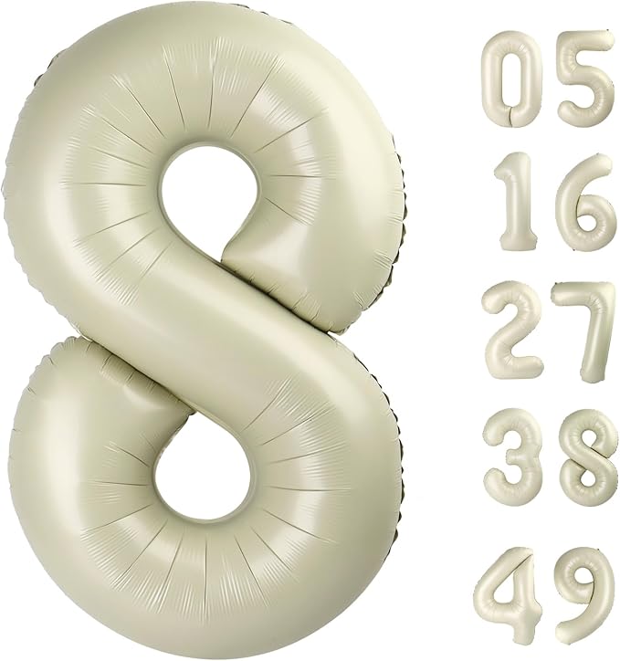 Cream White Foil Number 8 Number Balloon 40 Inch, Helium Mylar Eight Number 8 by Upgesy