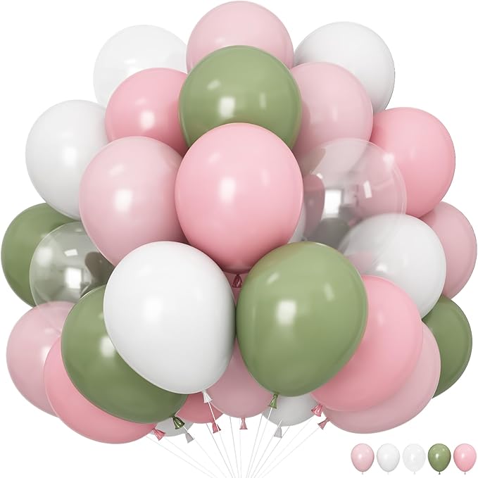 Dusty Pink Green White Balloons by Paeyeq