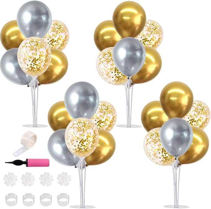 TONIFUL 4 Table Centerpiece Balloon Stand Kit Include Silver Gold Latex by TONIFUL
