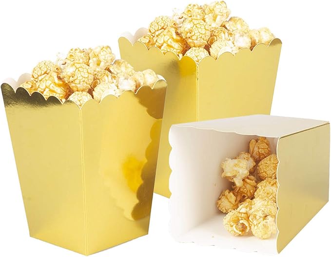 Gold Popcorn Boxes Mini Pack of 24, Paper Popcorn Container by AimtoHome