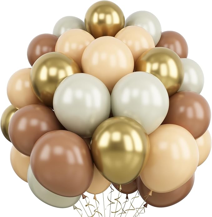 Balloons Brown and Gold, 60 Packs 12 Inch Retro Brown Cream Beige Balloon Sand by Togvu