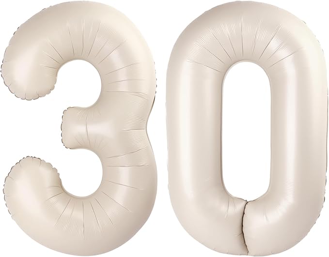 Cream White 40 Inch 30 Number Balloons, Balloon Decorations by Upgesy