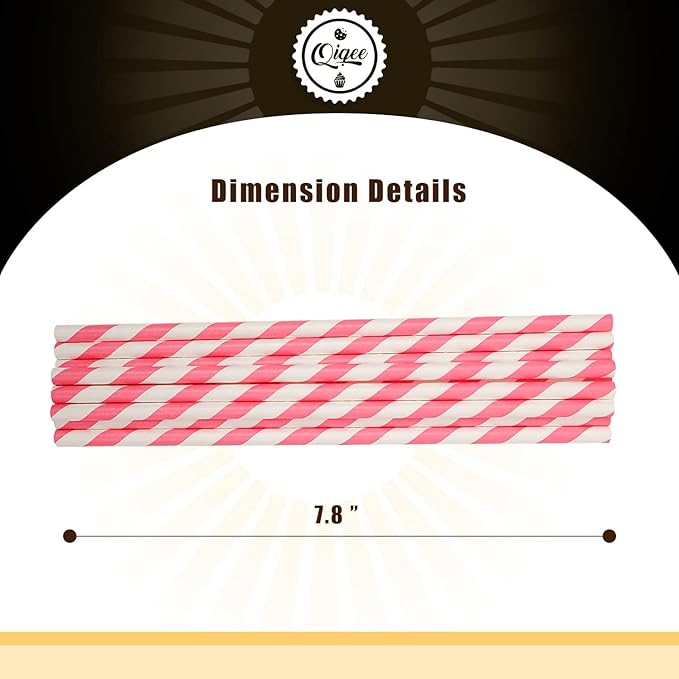 150 Packs Pink Paper Straws Drinking Disposable Stripe Straws Bulk qiqee - Image 2