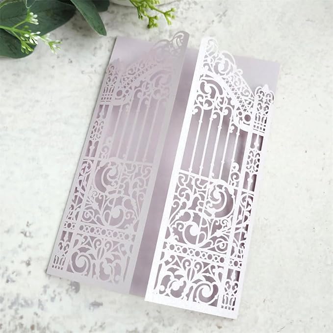 MillaSaw Lavender Laser Cut Wedding Invitations Gate invite Folder - Image 2
