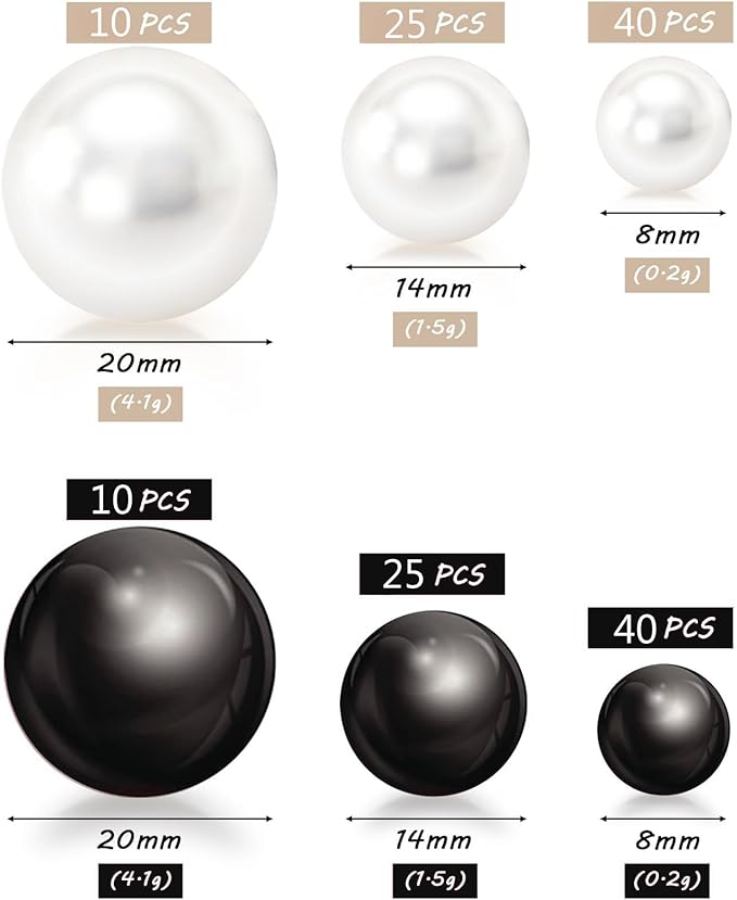 150Pcs Black&White Polished No Hole Faux Pearl Beads - Image 2