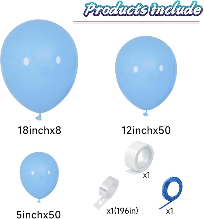 KAWKALSH Baby Blue Balloon Arch Kit 111Pcs 18 12 5 Inch Latex Party Balloons - Image 2