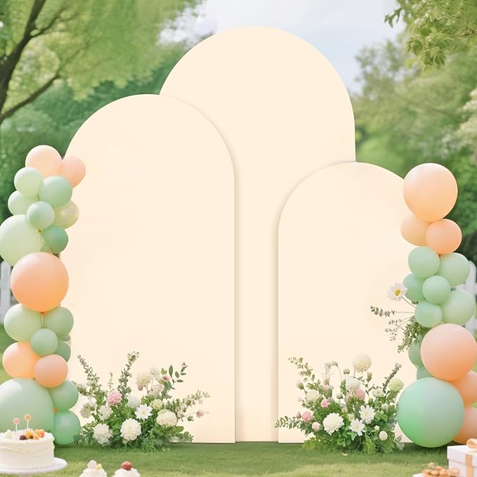 Wedding Arch Backdrop Stand and Beige Arch Cover Set of 3 Metal Arch Stand - Image 2