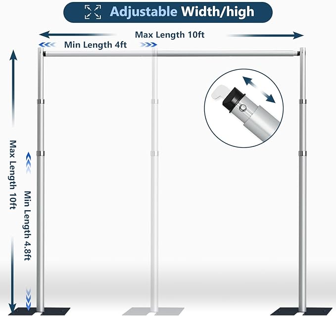 SLOW DOLPHIN 10x 10ft Pipe and Drap Backdrop Stand Kit, Heavy Duty Adjustable - Image 2