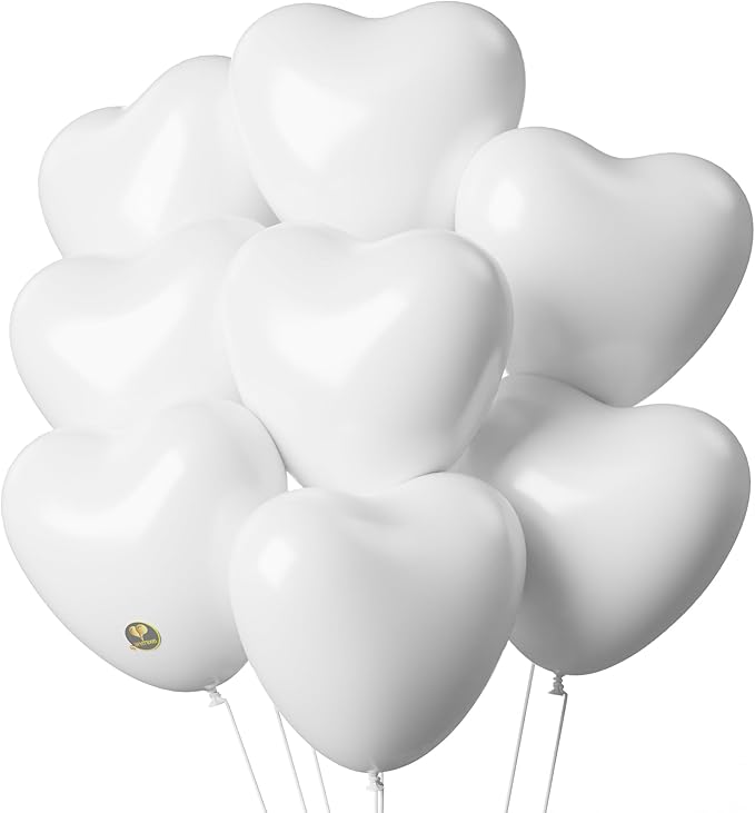 AFTERLOON® Biodegradable Balloons 24 pcs White 12 Inch Heart Shaped, Thickened by AFTERLOON%C2%AE