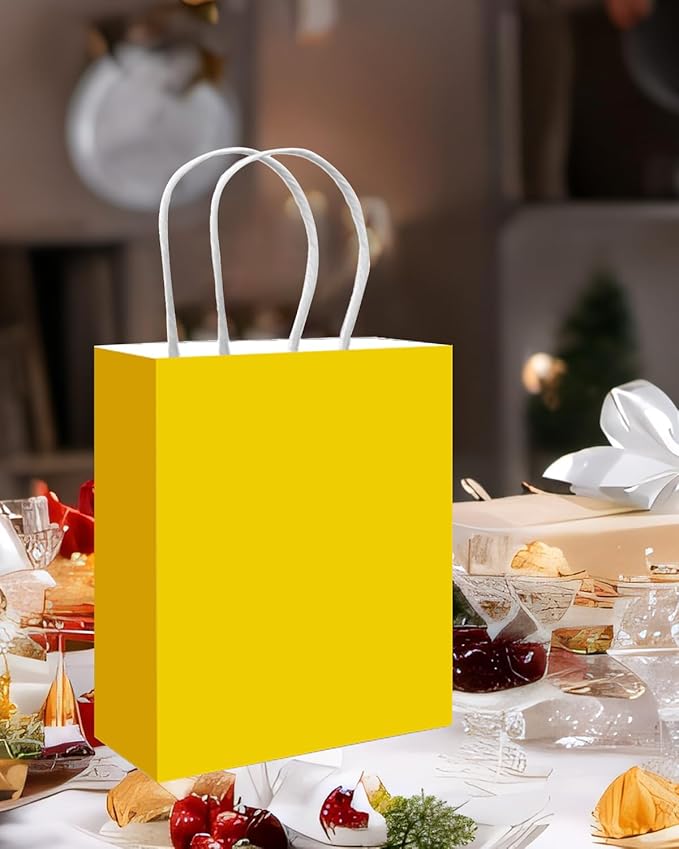 qiqee 50-Packs Bright Yellow Paper Gift Bags - Image 5