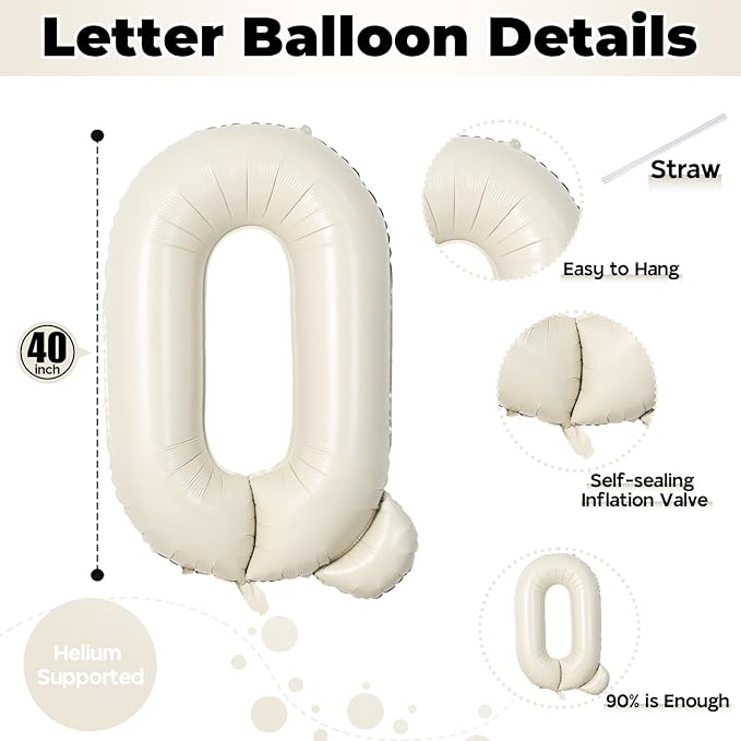 Cream Q 40 Inch Alphabet Foil Name Balloon - Image 2