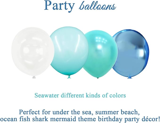 Under the Sea Party Decorations Teal Turquoise Blue Clear Balloons Assorted - Image 6
