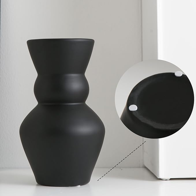 Black Ceramic Vase, Modern Matte Pampas Grass Vases, Boho Big Mouth Vase Home - Image 7