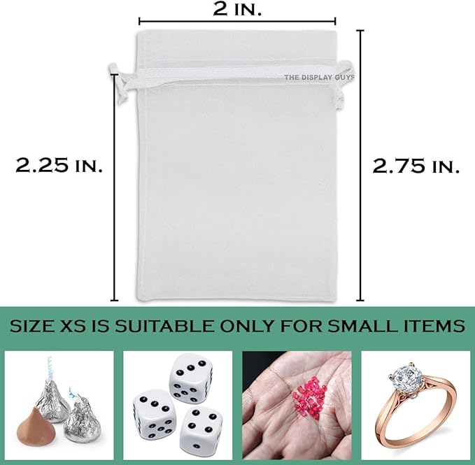 TheDisplayGuys 100-Pack XS 2 x 2 3/4" White Sheer Organza Gift Bags - Image 2
