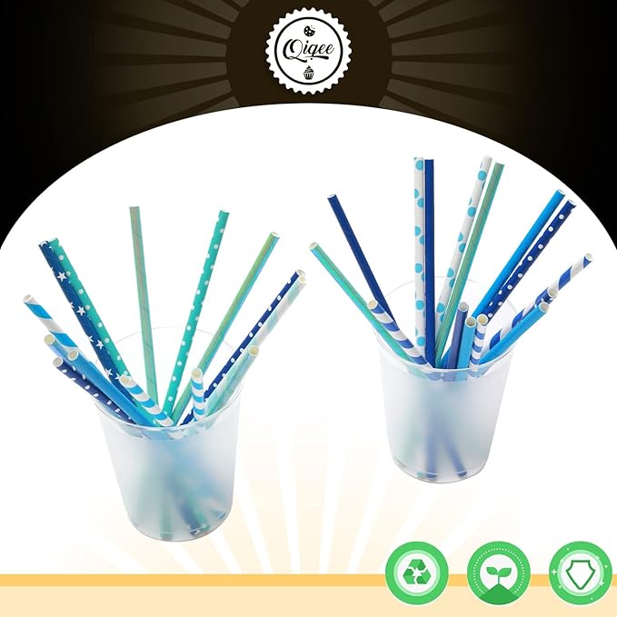 Blue Paper Straws 150pcs Disposable Bulk qiqee - Image 3