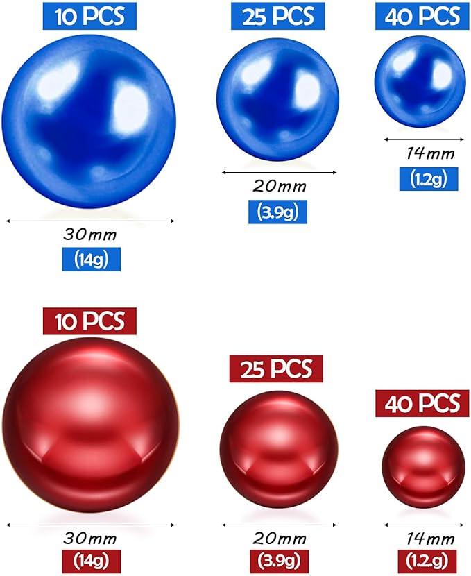 150Pcs Blue&Red Polished No Hole Faux Pearl Beads - Image 2