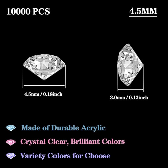 10000Pcs Crystal Acrylic Diamond Fake Gems Vase Filler, 4.5mm Faux Diamonds - Image 2