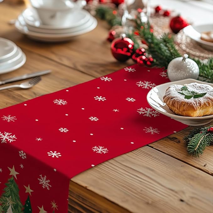 GEEORY Christmas Table Runner 13x120 Inch, Xmas Trees Snowflakes Holiday - Image 5