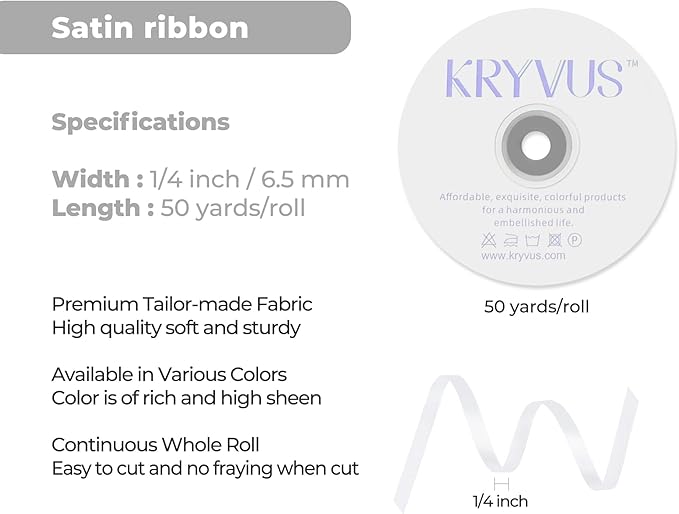 White Satin Ribbon 1/4 inch X Continuous 50 Yards, Single Face Polyester Ribbon - Image 3