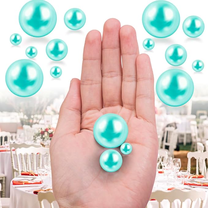150Pcs Lake Blue Polished No Hole Faux Pearl Beads - Image 3