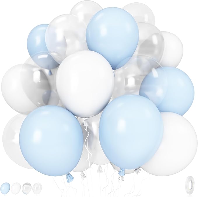 Pastel Blue and White Balloons, 12 Inch 35PCS Light Baby Blue Pearl White by Govpy