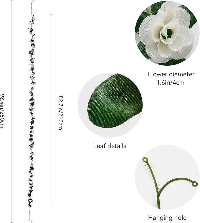 12 PCS 98.4 FT Artificial Flower Garland White Rose Garland - Image 2