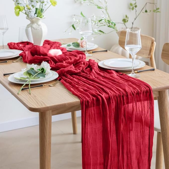 8 Pack 10Ft Red Cheesecloth Table Runner 35x120 inch Boho Gauze Cheese - Image 4