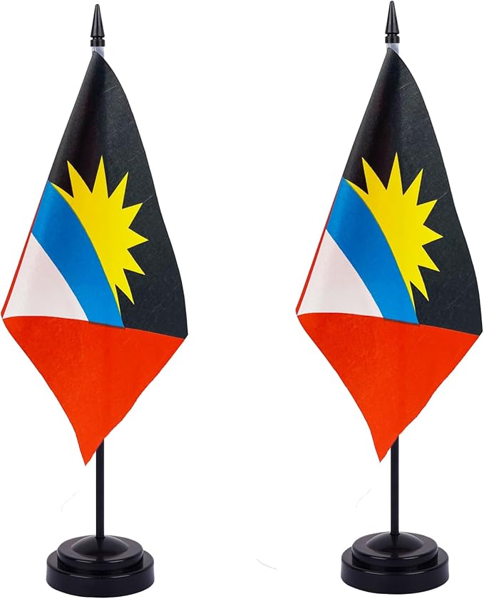 WXTWK 2 Pack Antigua and Barbuda Flag Antigua and Barbuda Deluxe Desk Flag Set by WXTWK