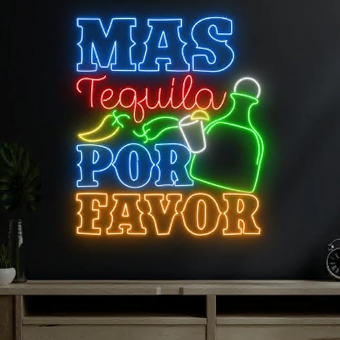 Mas Tequila Por Favor Neon Sign, Tequila Cocktail Led Light Signboard, Tequila by BELISAMA