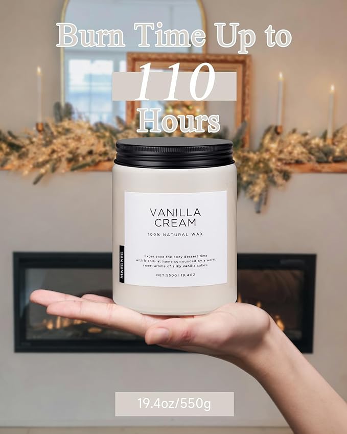 M&SENSE Vanilla Soy Candles, Large 2 Wick Jar Candle 19.4oz, 110 Hours Burning - Image 4