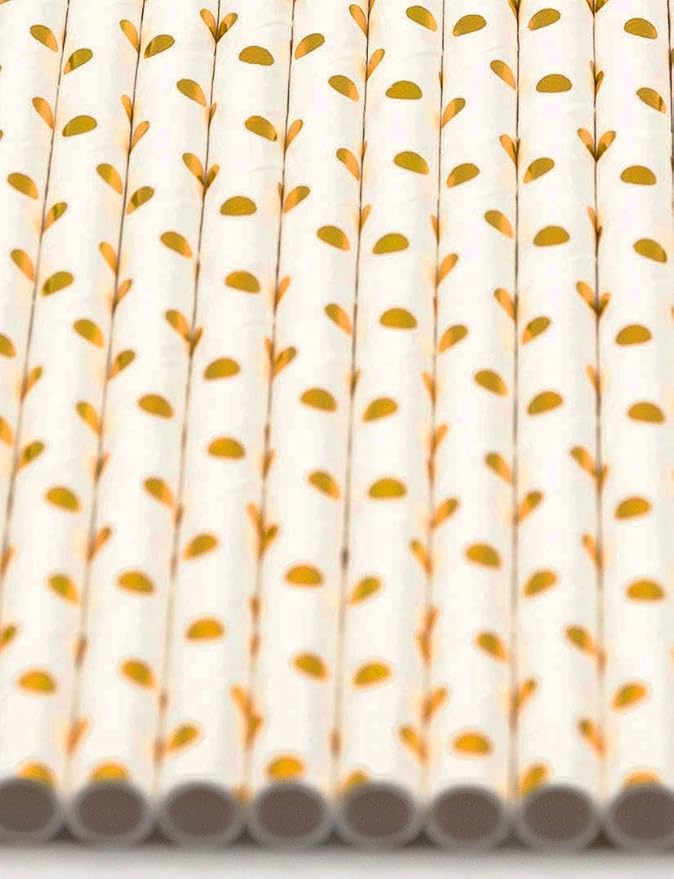 Pack of 900 Gold Polka Dot Foil Biodegradable 4-Ply Paper Drinking Straws - Image 3