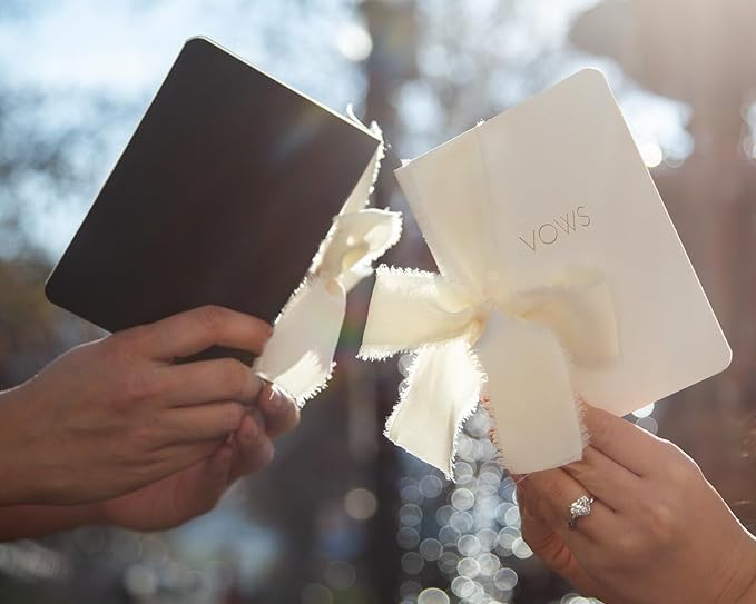 Black White Embossed Slim Vow Books w/Ribbon - Image 7