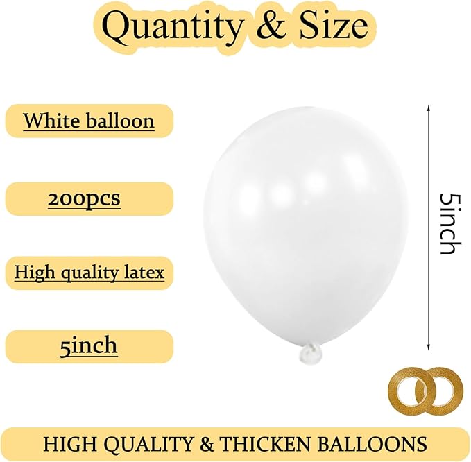 KAWKALSH 200pcs White Balloons 5 Inch, Small Mini Latex Balloons - Image 2